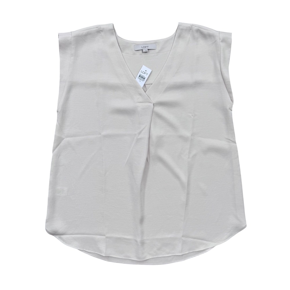 LOFT Womens Medium Beige V-Neck Pleated Front Sleeveless‎ Blouse NWT